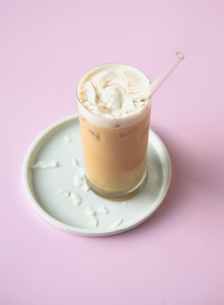 a glass of coconut almond iced coffee
