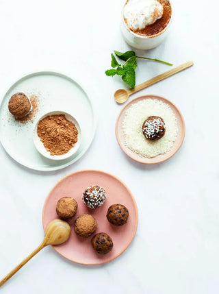 plate with no bake mint chip bites and a spoon