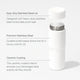A white Insulated On-the-Go Bottle with its stainless steel lid removed, displaying a sleek metal rim. The text highlights its easy-grip stainless steel lid, premium stainless steel construction, and a ceramic-lined interior that keeps drinks hot or cold—making it the perfect choice for anyone seeking the best in insulated bottles.