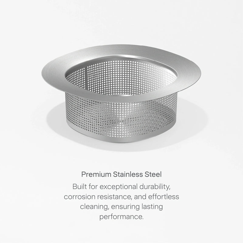 A Pulp Strainer with a stainless steel mesh and wide rim is displayed on a white background. Its fine mesh efficiently removes juice pulp, making it ideal for no pulp juicing needs. The text below emphasizes its durability, corrosion resistance, easy cleaning, and long-lasting performance.