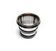 A Juice Strainer featuring a cylindrical metal and plastic mesh filter basket, designed for use in a Cold Press Juicer or similar appliance, with a black and transparent rim, displayed on a white background.