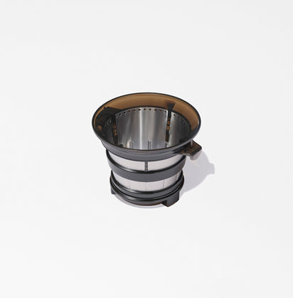 The Sorbet Attachment features a stainless steel and plastic filter basket with fine mesh sides, ideal as a juicer accessory or sorbet maker, shown on a plain white background.