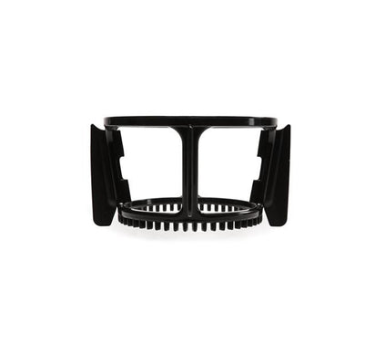 Black plastic Chamber Set basket with side grips, shown on a white background. Reminiscent of the juicer chamber found in cold press juicers like the Nama Vitality 5800, the Chamber Set basket features vertical supports and a circular base with evenly spaced slots.