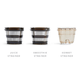 The Nama J1 Plug Type G features three distinct, easy-to-clean strainers—juice, smoothie, and sorbet—each with unique mesh designs, shown side by side with labels for nutrient-rich juices every time.