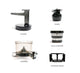 Five labeled juicer parts from the Chamber Set—hopper, auger, juice strainer, chamber, and spinning brush—are each shown separately on a white background. The chamber is clearly highlighted along with the other essential components.