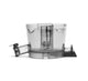Clear plastic Chamber with measurement markings and two attached clips, designed as the main compartment for the Nama J2 Cold Press Juicer, shown on a white background. Ideal for collecting juice extracted during use.