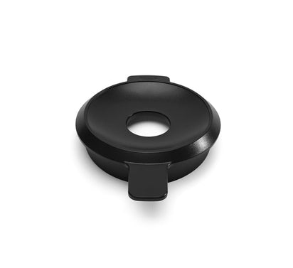The Hopper Lid is a black, round plastic accessory with a central circular hole and two flat handles on opposite sides, designed specifically for the Nama J2 Cold Press Juicer. Shown on a white background, it is ideal for conveniently processing plant-based milks.