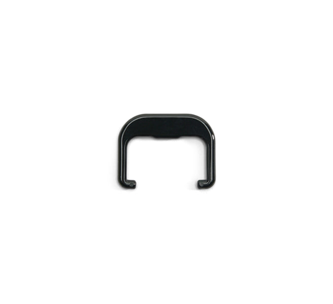 A small, black, U-shaped Pulp Outlet Loop with rounded edges is shown on a white background—an ideal accessory for the Nama J2 Cold Press Juicer, perfect for securing the pulp outlet.