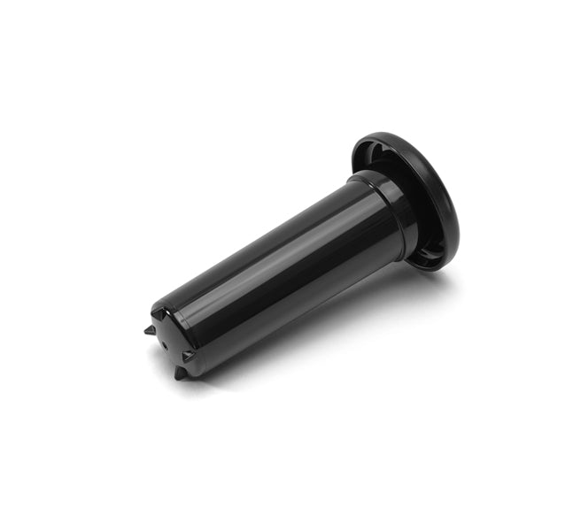 A black plastic Pusher with a cylindrical body, wide flat base, and four small spikes on one end—ideal as a juicer pusher or coffee tamper, compatible with devices like the Nama J2 Cold Press Juicer, shown on a white background.