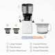 The Nama J2 XL Cold Press Juicer includes a large hopper, fine and coarse strainers, sorbet attachment, large pitcher set, and printed materials—an easy-to-clean juicer displayed against a white background.