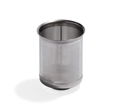 The Filter Basket is a cylindrical stainless steel mesh accessory with a solid metal rim and base for your Plant-Based Milk Maker, ensuring silky smooth results, shown against a white background.