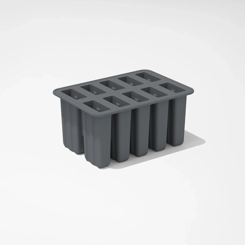 The Nama Popsicle Mold is a dark gray silicone tray with ten rectangular compartments, shown on a plain white surface.