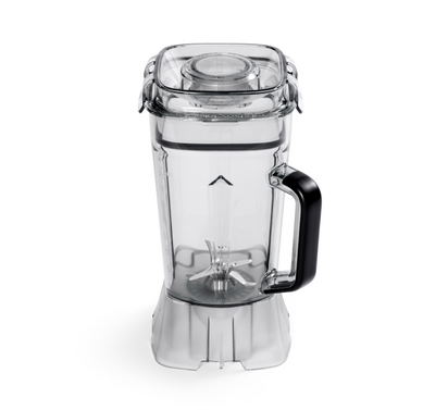 The Blender Jug Assembly, featuring a clear jug with a black handle and transparent lid, is shown from above on a white background.