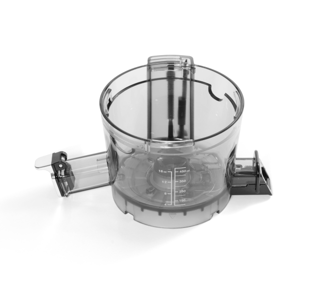 Chamber: Transparent plastic juicer chamber with measurement markings and side spouts, shown on a white background—ideal as a replacement part for your cold press juicer, including models like the Nama C2 Cold Press Juicer.