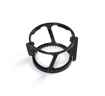 A Spinning Brush in black plastic with three vertical supports and two side clips, designed for the Nama C2 Cold Press Juicer, is shown against a white background.