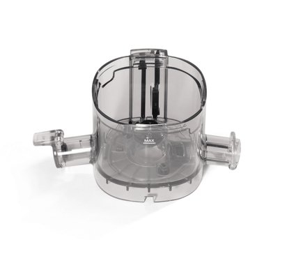 The Chamber is a transparent, cylindrical plastic compartment with side spouts and a MAX fill line, designed to collect juice in the Nama J3 Cold Press Juicer.
