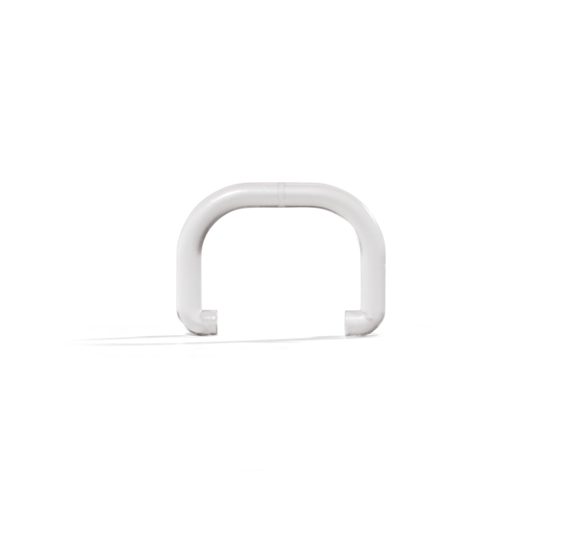 A Pulp Outlet Loop, featuring a white U-shaped design reminiscent of those used in cold press juicers, stands upright on a plain white background and casts a faint shadow to the left.