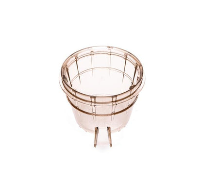 A clear plastic Sorbet Strainer cup with measurement markings, shown empty on a white background. Perfect for sampling, serving condiments, or portioning frozen desserts made with your Cold Press Juicer.